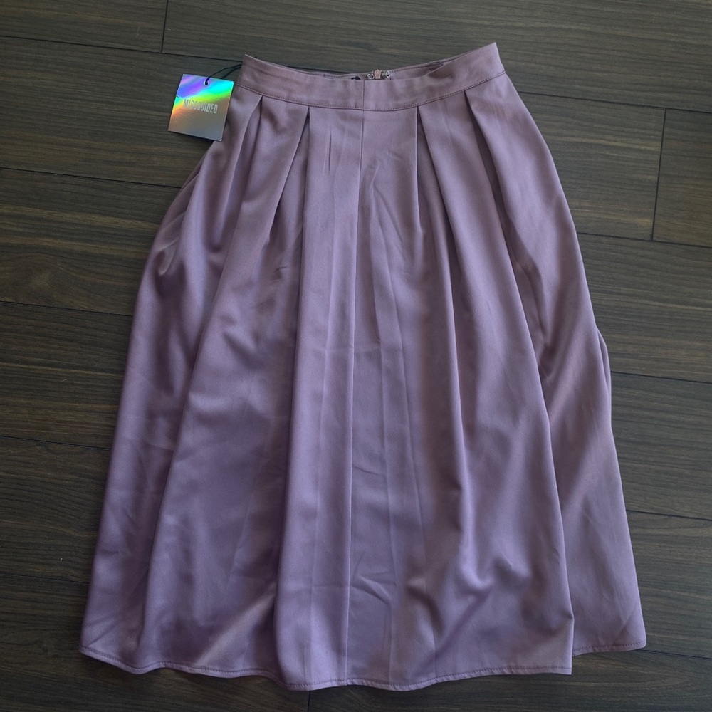 Missguided Mauve Pleated A-Line Skirt